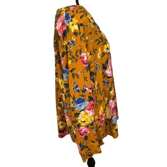Old Navy FLORAL Print Long Sleeve Popover Rayon Blouse Gold Blue Sz XXL NEW - Picture 5 of 11